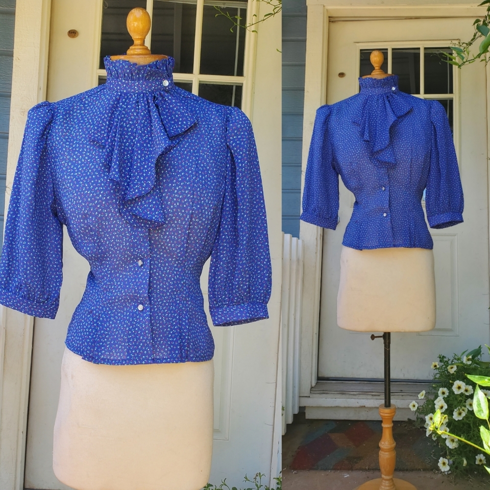 1970s blue prairie blouse